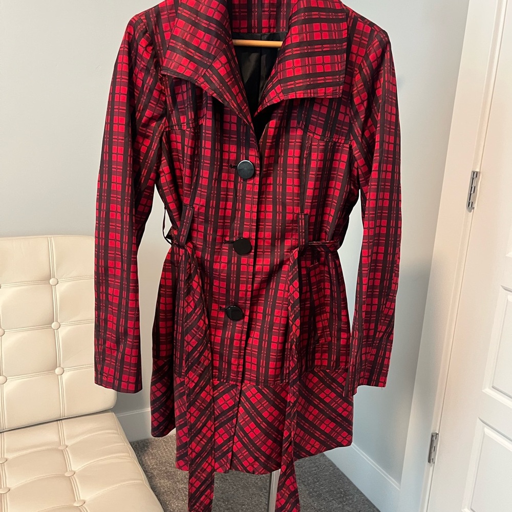 Stylish Red Plaid Women's Rain Coat